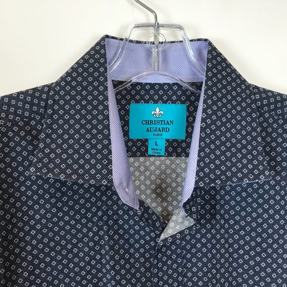 Mens Size Large Christian Aujard Paris Diamond and Dot Pattern Dress Shirt Top - Picture 2 of 3